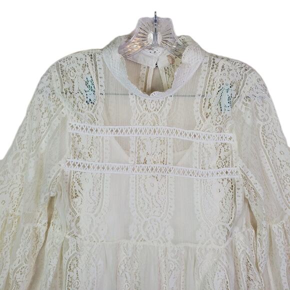 Altard State Crochet Lace Bell Sleeve Lined Top Ivory Sheer Boho Festival Large - Picture 5 of 16